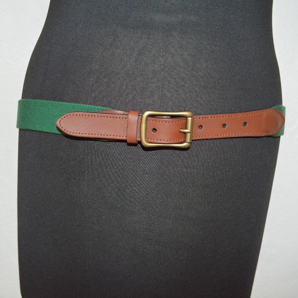 Lands' End Men's Elastic Surcingle Belt with Leather Tabs US 32 Green